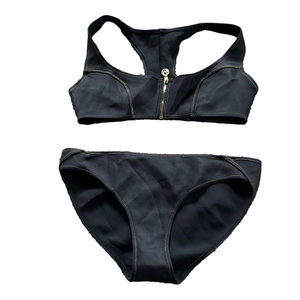 Ashley Graham Swimsuits For All Black Bikini Set Zip Front Top SIZE 8/10